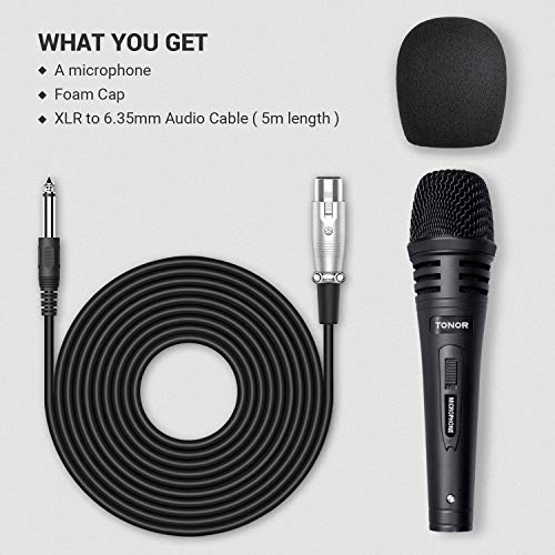 TONOR Micrófono Dinámico Profesional con Cable para DVD/TV/Audio/Reverberador/Mezclador/Autobús Turístico