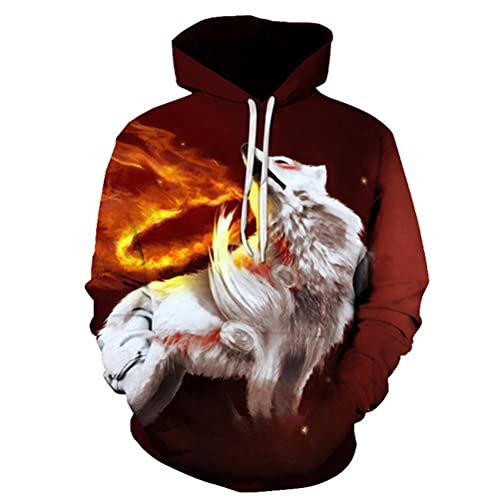 TooFoYo Hombre Mujer Hoodie 3D Impresión HD Pullover Sudadera con Capucha Ocio Cálido Sweatshirt Manga Larga Suéter Unisex Abrigo Chaqueta Rompevientos Jacket Top Ice Fire Animal Wolf L