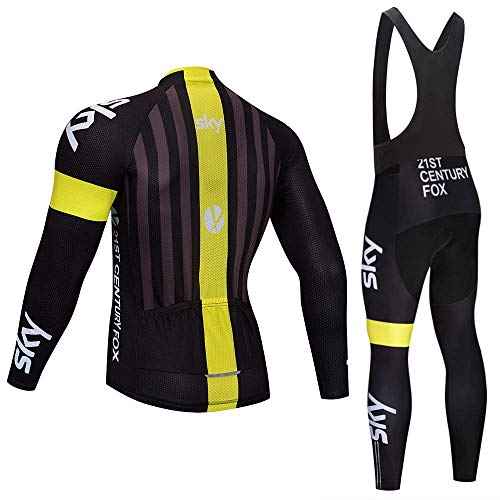 TOPBIKEB Traje Ciclismo Hombre para Invierno, Térmico Ciclismo Maillot Mangas Largas con Culotte de Gel con Relleno