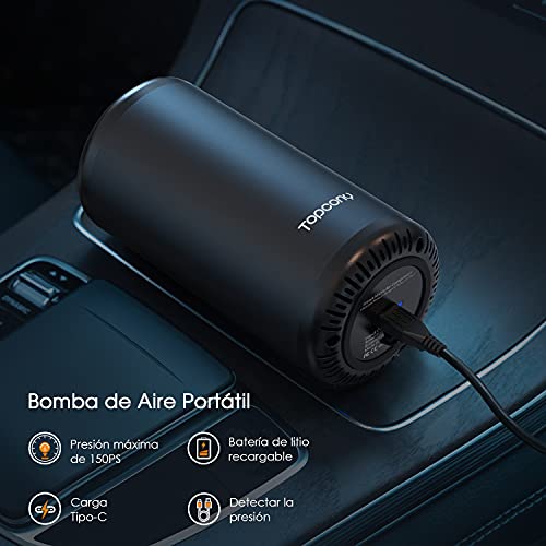 Topcony Compresor de Aire Portátil con Batería Recargable 2600 mAh, Mini Bomba de Pantalla Táctil Digital, con Sensor de presión, para Scooter, Motocicleta, Bicicleta, Automóvil, Pelota con Linterna