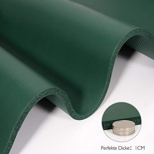 TOPLUS - Esterilla de gimnasia gruesa, sin ftalatos, antideslizante, respetuosa con las articulaciones, para yoga, pilates, deportes, con práctica correa de transporte, 183 x 61 x 1 cm, verde