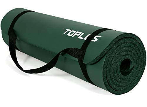 TOPLUS - Esterilla de gimnasia gruesa, sin ftalatos, antideslizante, respetuosa con las articulaciones, para yoga, pilates, deportes, con práctica correa de transporte, 183 x 61 x 1 cm, verde