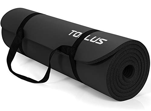 TOPLUS Esterilla Yoga Antideslizante Alfombrilla de Yoga Esterilla Pilates Esterilla Deporte NBR- con Correa de Hombro 183cm x 61cm x1cm (Negro)