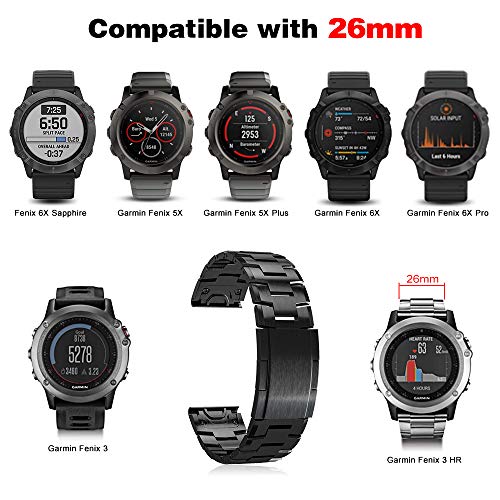 TOPsic Correa Fenix 6X/Fenix 6X Pro/Fenix 6X Sapphire, 26mm Pulsera Easy Fit Banda de Titanio Acero Inoxidable Correa para Fenix 6X/Fenix 6X Pro/Fenix 5X/Fenix 5X Plus/Fenix 3/Fenix 3 HR