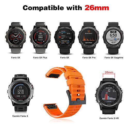 TOPsic Correa para Garmin Fenix 5X, Suave Silicona Banda de Reemplazo para Fenix 5X Sapphire Multisport 51mm GPS Watch/Fenix 3/ Fenix 3 HR/Fenix 5X Plus/Fenix 6X/Fenix 6X Pro