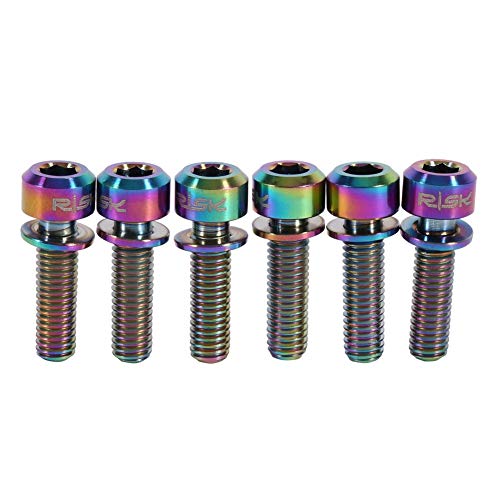 Tornillo de Vástago de Bicicleta, 6 Pcs M5 x 18 mm Tornillo de Perno de Aleación de Titanio Ti con Arandelas Fijadas reemplazo para Vástago de Bicicleta de Carretera de Montaña de Ciclismo (Arco iris)