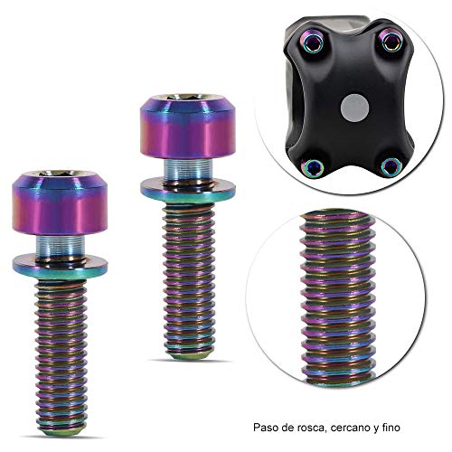 Tornillo de Vástago de Bicicleta de Titanio Hexagonal Tornillo de Soporte Tornillos Cónicos Tornillo de Tapa Superior con Arandelas Set para Bici de Montaña Tornillos de Potencia y Manillar M5 x 18 mm