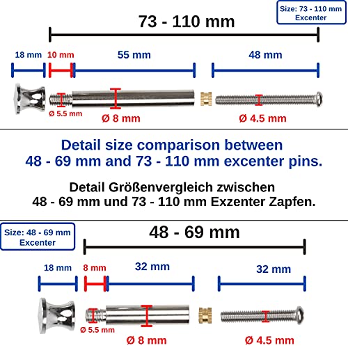 Tornillo extensor de cesta, longitud de 48-69 mm con tornillo de bloqueo ajustable, diámetro 8 mm, cesta de tornillo de reemplazo, acero inoxidable, pieza de repuesto para tapón de fregadero cocina