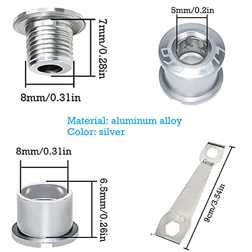 Tornillos Plato Bicicleta 7075 Aleación Aluminio M8 Doble Platos Chainring Bolts con Llave Fija para Bicicleta de Carretera, Bicicleta de montaña, MTB (Silber)