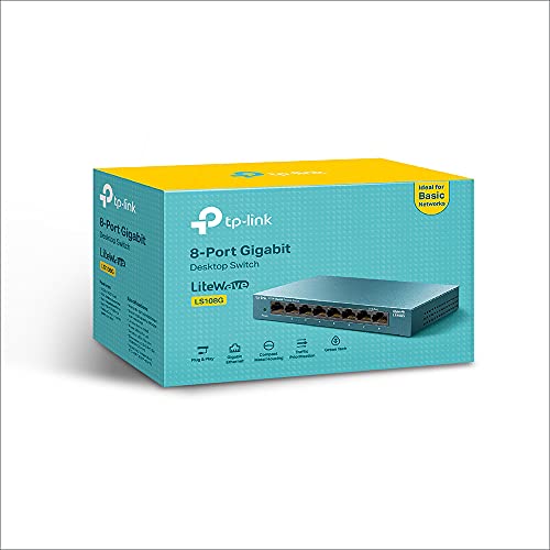 TP-Link LS108G - Switch 8 Puertos (10/100/1000) Switch Ethernet Gigabit, Carcasa metálica, Ultraligero con Super disipación de calor, Ahorro de Energía, Silencioso, Sin configuración