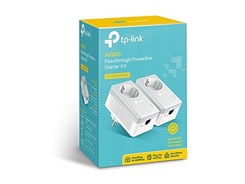 TP-Link TL-PA4010P Kit Powerline con enchufe adicional, AV 600 Mbps en Powerline, 1 puerto ethernet, homeplug AV, sin wifi, solución para dispositivos con cable como PC, decodificador Sky, PS4