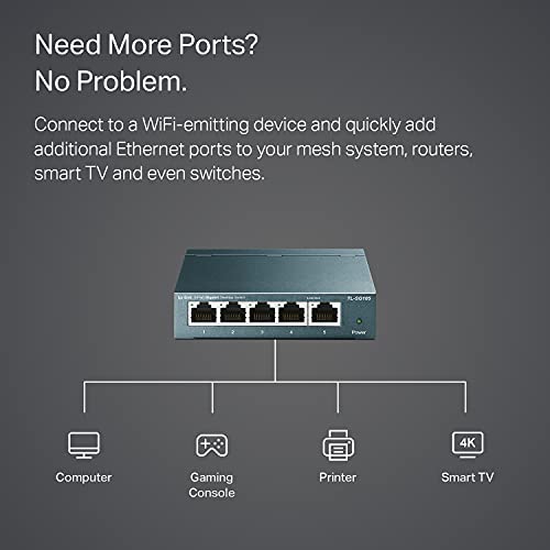 TP-Link TL-SG105 - Switch 5 Puertos 10/100/1000 MBps Switch ethernet, Switch gigabit, Indicador del estado, acero inoxidable con Super disipación de calor, IGMP snooping, QoS, Negro