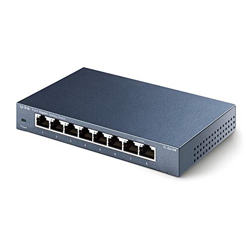 TP-Link TL-SG108 V3.0, Switch de Escritorio Red (10/100/1000 Mbps, Carcasa de Acero, IEEE 802.3 X, Auto-MDI/MDIX, Plug and Play, Ahorro de Energía, Puertos RJ45, Fácil de Usar), 8 Puertos Gigabit