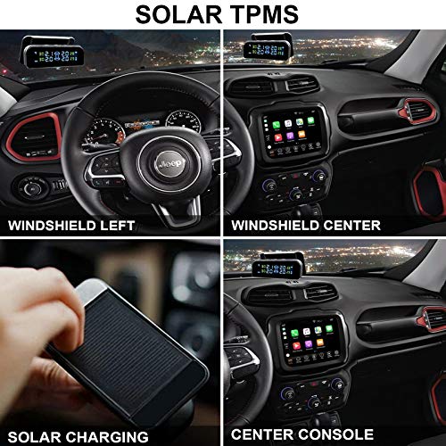 TPMS Sistema de Presión de Neumáticos para Coche Inalámbrica de Seguridad Energía Solar con 4 Sensores Externos Carga USB Pantalla LCD en Tiempo Real Presión y Temperatura de 4 Neumáticos