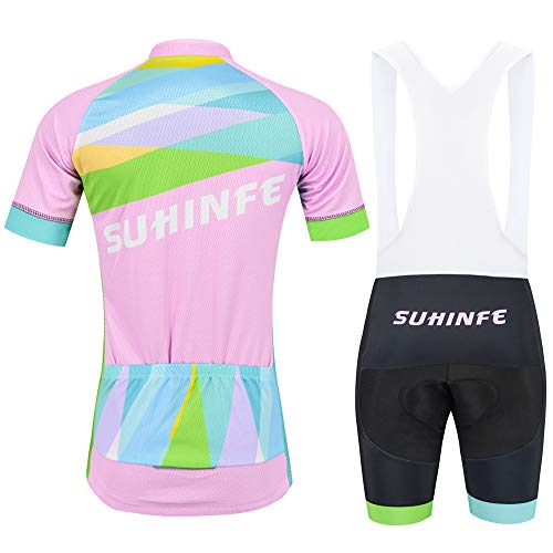 Traje Ciclismo Mujer Verano, Transpirable y elástico Maillot Ciclismo y Pantalon para MTB, Ropa Ciclismo para Bicicleta de Carretera, Rosa, M