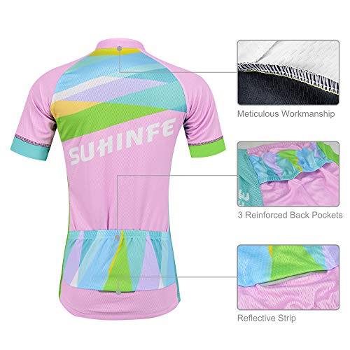 Traje Ciclismo Mujer Verano, Transpirable y elástico Maillot Ciclismo y Pantalon para MTB, Ropa Ciclismo para Bicicleta de Carretera, Rosa, M