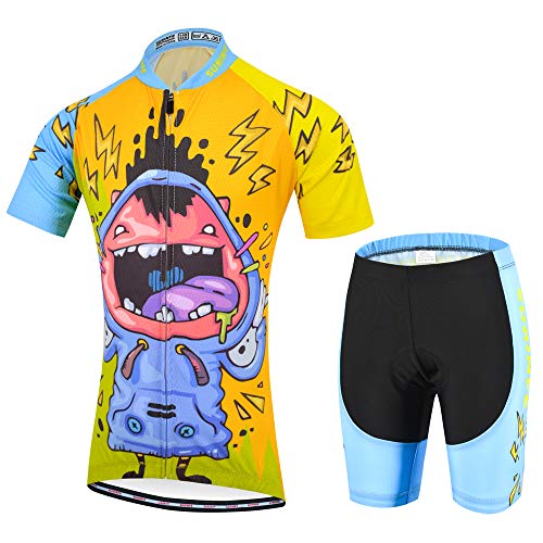 Traje Ciclismo Niño Verano, Transpirable y elástico Maillot Ciclismo y Pantalon para MTB, Ropa Ciclismo para Bicicleta de Carretera (2XS, Risa)