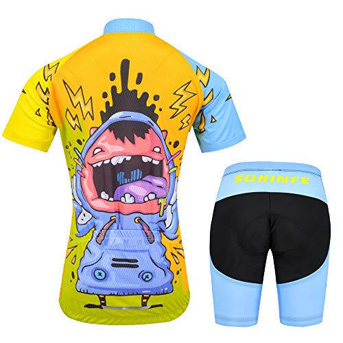 Traje Ciclismo Niño Verano, Transpirable y elástico Maillot Ciclismo y Pantalon para MTB, Ropa Ciclismo para Bicicleta de Carretera (3XS, Risa)