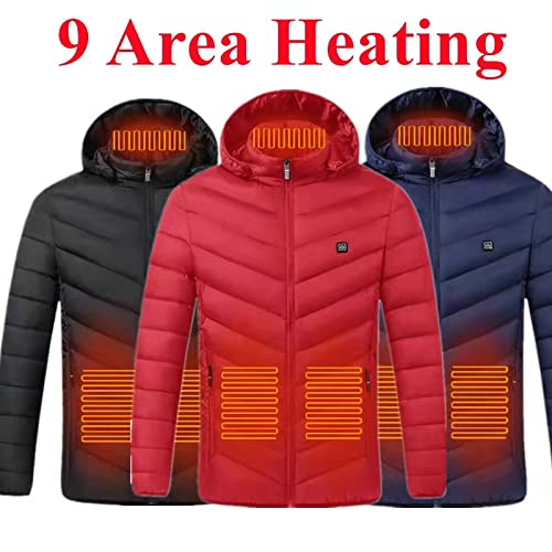 Traje de calefacción Chaqueta acolchada de algodón. USB Ropa de calefacción Calefacción eléctrica Ropa 9 Zona con capucha con capucha de algodón Calefacción ( Color : Nine District Red , Size : XXL )