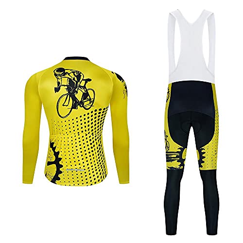 Traje Jerseys de Ciclismo para Hombre Ropa de Ciclo Manga Larga+Babero de Ciclo del Cojín del Gel 20D Conjunto Completo de ModaTraje de Ciclismo de Bicicleta de Montaña Transpirable / Secado rápido