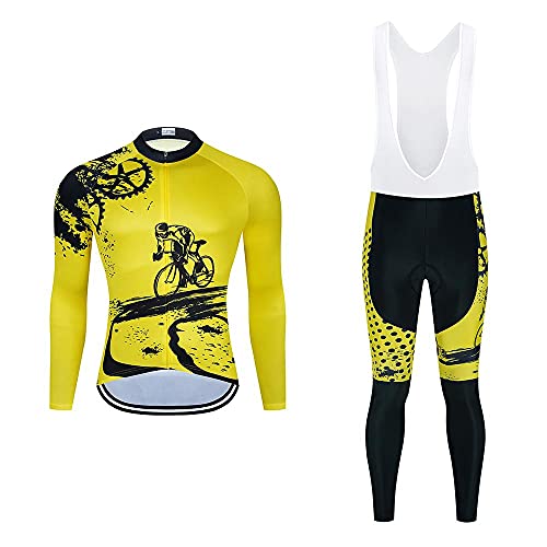 Traje Jerseys de Ciclismo para Hombre Ropa de Ciclo Manga Larga+Babero de Ciclo del Cojín del Gel 20D Conjunto Completo de ModaTraje de Ciclismo de Bicicleta de Montaña Transpirable / Secado rápido