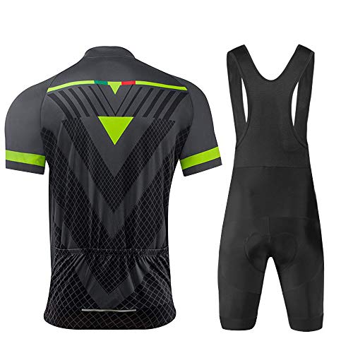 Trajes de ciclismo, manga corta, transpirable, secado rápido, absorbente de humedad + acolchado 3D, culotte con tirantes de bicicleta para hombre [2XL] [Gris negro]