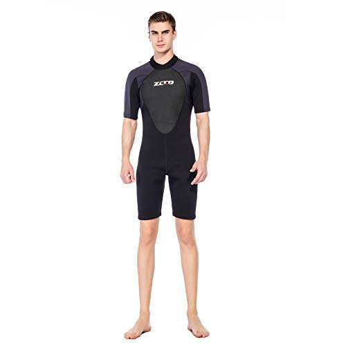 Trajes de Neopreno de 3 mm para Hombres, de Neopreno Premium con Cremallera Trasera, Trajes de Buceo Cortos para Surf, Snorkel, piragüismo, Pesca submarina, Piel de Buceo(Negro 2XL)