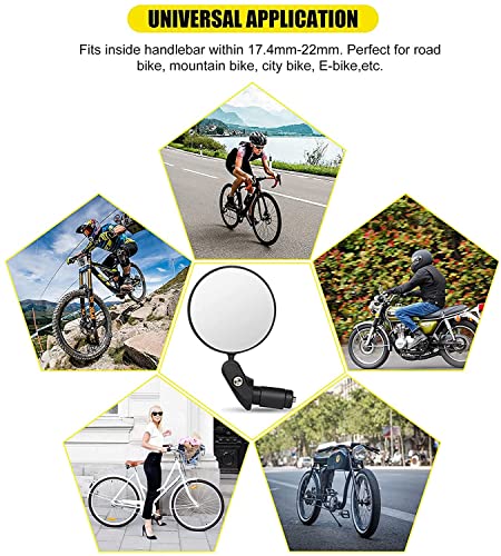 TREEROSE Espejo retrovisor para bicicleta, universal, ajustable 360°, para manillares planos de 17,4 a 22 mm, espejo retrovisor giratorio para manillar de bicicleta de carreras y bicicletas de montaña