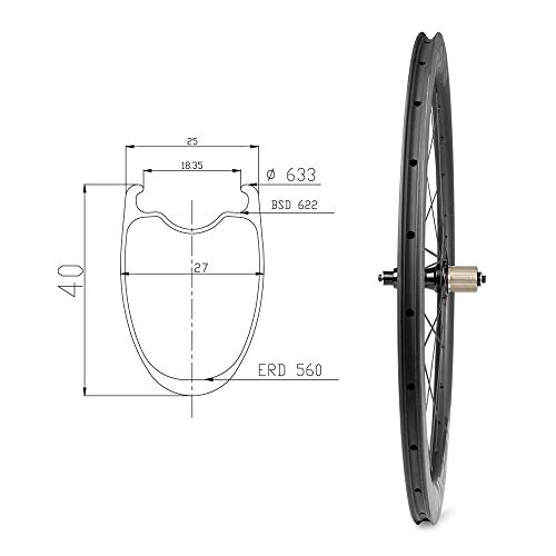 TRIAERO Alpha 40 700C Ruedas de Bicicleta de Carretera de Carbono Freno de llanta 1530g 25mm Ancho Exterior 18,35mm Ancho Interior Escalada y Sprint