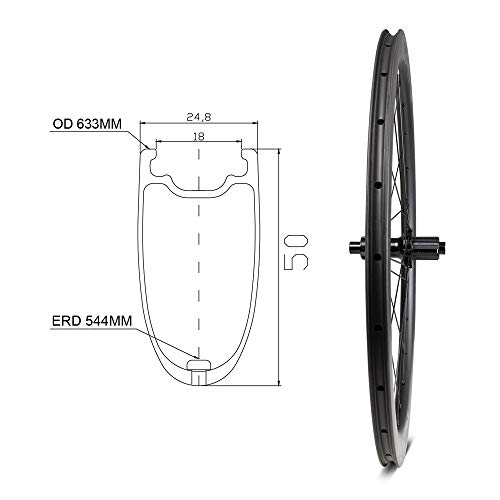 TRIAERO Alpha 50 Disc 700C Ruedas de Bicicleta de Carretera de Carbono Freno de Disco 1704g 25 mm Ancho Exterior 18,35 mm Ancho Interior, Equilibrio aerodinámico de Escalada y Viento Cruzado