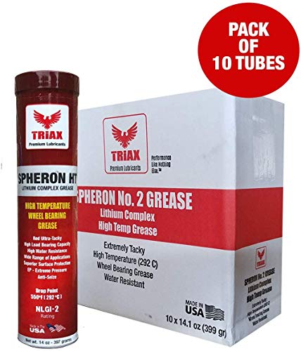 Triax Spheron HT-2 Grasa roja, para rodamientos, complejo de Litio, Altas Temperatura hasta 287 °C, ultra adherente, soporta presiones extremas, prácticamente impermeable (10 tubos de 14 onzas)