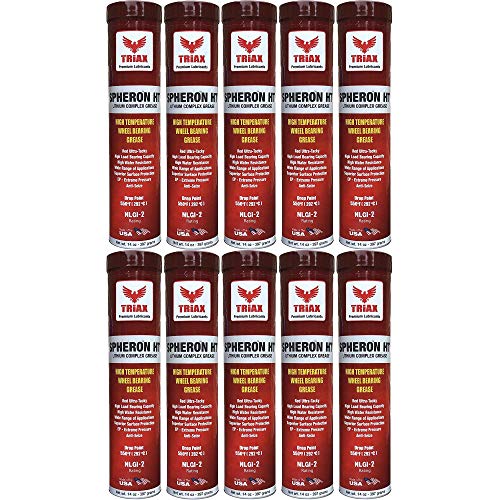 Triax Spheron HT-2 Grasa roja, para rodamientos, complejo de Litio, Altas Temperatura hasta 287 °C, ultra adherente, soporta presiones extremas, prácticamente impermeable (10 tubos de 14 onzas)