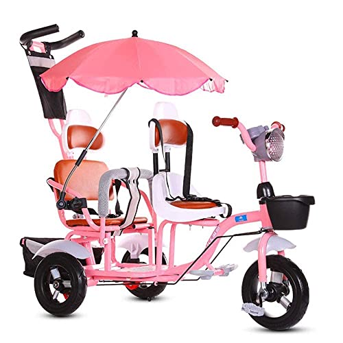 Triciclo de bebé para niños, biplaza, bicis para niños de 3 a 6 años, estructura de acero con alto contenido de carbono, carrito grande para cochecito doble, blanco s para niños de 1 a 3 años (color: