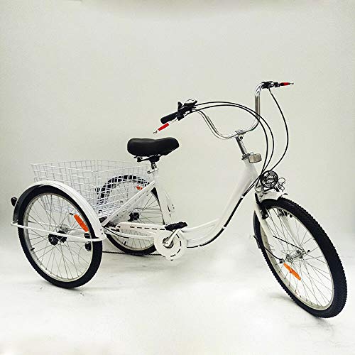 Triciclo para adultos – 24 pulgadas, triciclo para adultos, 6 marchas, triciclo para adultos con cesta y lámpara, 3 ruedas para adultos, triciclo cómodo, bicicleta al aire libre, deportes de ciudad
