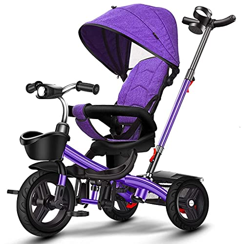 Triciclo para bebés Triciclo para bebés, mi primer automóvil Triciclo para niños de 3 ruedas, además de un carro plegable con pedales, toldo para bicicletas de 1 a 6 años (color: morado) s para niños