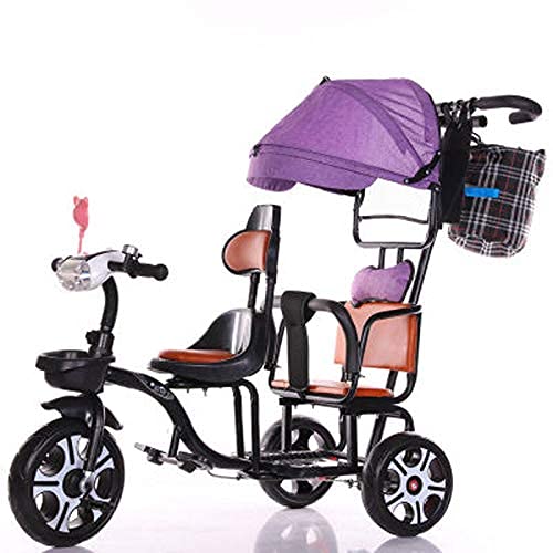 Triciclo Triciclo de dos plazas, acero alto-carbono Pusuario de dos manos Pedicab Bicicleta Bicicleta de bicicleta de dos plazas con dosel solo púrpura / cerca de una sola cerca, niños de tres ruedas,