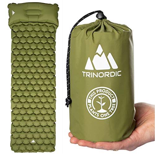 TRINORDIC Colchoneta de camping ultraligera inflable para dormir con almohada, plegable, ligera, inflable, portátil, almohadilla de aire, para exteriores, senderismo, viajes