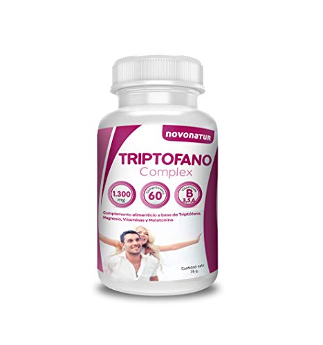 Triptofano con magnesio y vitamina b6, mas melatonina, espirulina, vitamina B3 y B5, 60 comprimidos de 1.300 mg. Antiestres natural, contra la ansiedad natural, propulsor de serotonina natural