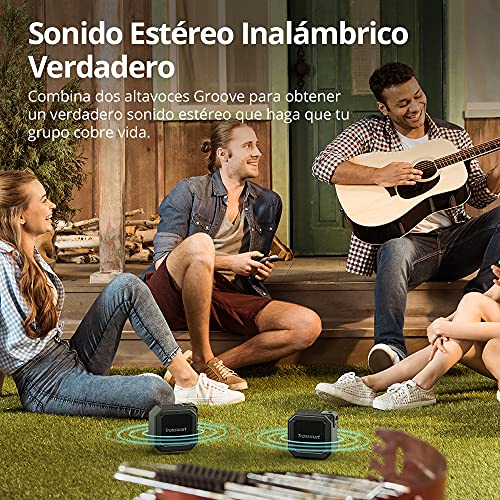 Tronsmart Groove Altavoz Exterior Bluetooth Portátiles, 24 Horas de Reproducción, Impermeable IPX7, Extra Bass, Construido en Micrófono, para Smartphones, Fiesta, Viajes, Playa