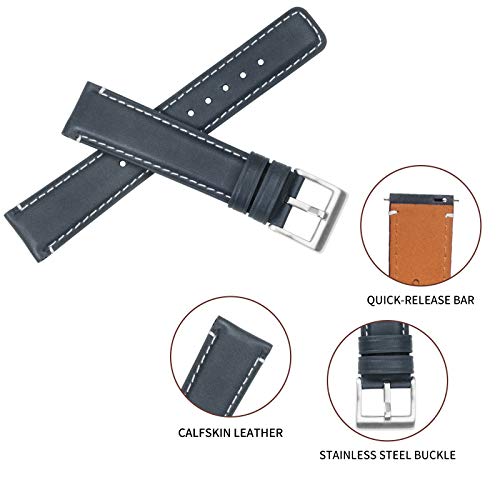 TStrap Reloj Correas Cuero 22mm – Correas de Reloj Inteligente Azul Suave Hombres Mujeres – Correa de Reloj de Repuesto Cola Cuadrada Liberación Rápida Pulsera Cierre Hebilla Plata –18mm 20mm