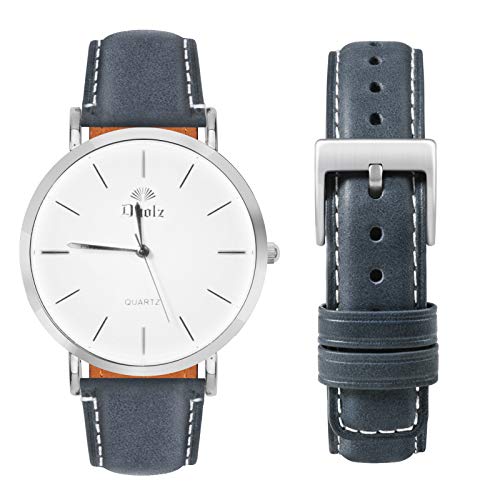 TStrap Reloj Correas Cuero 22mm – Correas de Reloj Inteligente Azul Suave Hombres Mujeres – Correa de Reloj de Repuesto Cola Cuadrada Liberación Rápida Pulsera Cierre Hebilla Plata –18mm 20mm