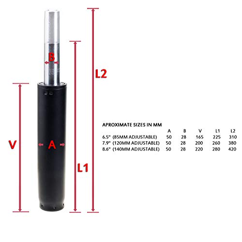 TUKA Muelle de Gas para Silla de Oficina y Taburete, 220mm Cilindro, 280-420mm Longitud Total, Repuesto Cilindro Elevador de Gas, Resorte Amortiguador de Gas, Negro, TKD5201-140