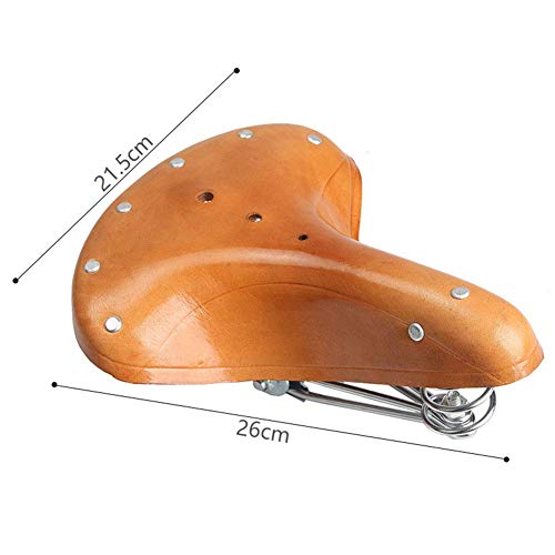 TXYFYP Piel Auténtica Sprung Sillín de Bicicleta, Recambio Retro Cuero Sillín de Bicicleta Cojín Primavera Asiento Shock Absorción para Montaña Bicicletas, Bicicleta Plegable - Marron, 26x1.5cm