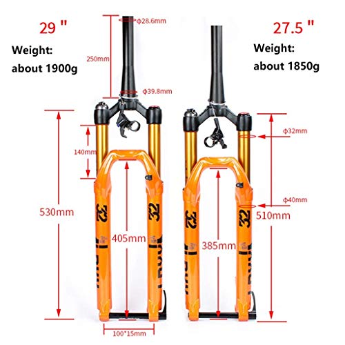TYXTYX Horquilla de suspensión MTB 27,5 29 Pulgadas cónica, Recorrido: 140 mm, Amortiguador de Horquilla de Aire Cuesta Abajo, Freno de Disco, Bloqueo Remoto