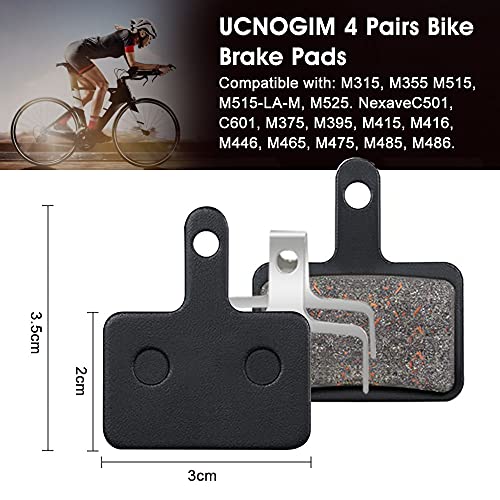 UCNOGIM Pastillas de Freno de Disco 4 Pares Pastillas de Freno para Bicicletas Pastillas de Freno MTB Resina Sin Ruidos Recambios Piezas de Freno para Bicicletas de Montaña y Bicicletas de Carretera