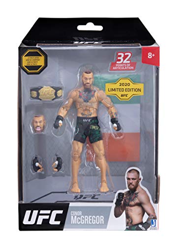 UFC Ultimate Series Limited Edition Conor McGregor, Figura de acción coleccionista de 15.2 cm, pantalones cortos de lucha, cinturón y accesorio de bandera irlandesa