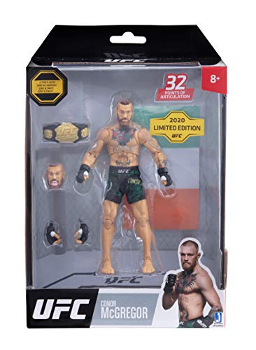 UFC Ultimate Series Limited Edition Conor McGregor, Figura de acción coleccionista de 15.2 cm, pantalones cortos de lucha, cinturón y accesorio de bandera irlandesa