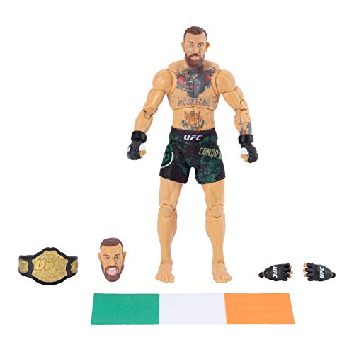 UFC Ultimate Series Limited Edition Conor McGregor, Figura de acción coleccionista de 15.2 cm, pantalones cortos de lucha, cinturón y accesorio de bandera irlandesa