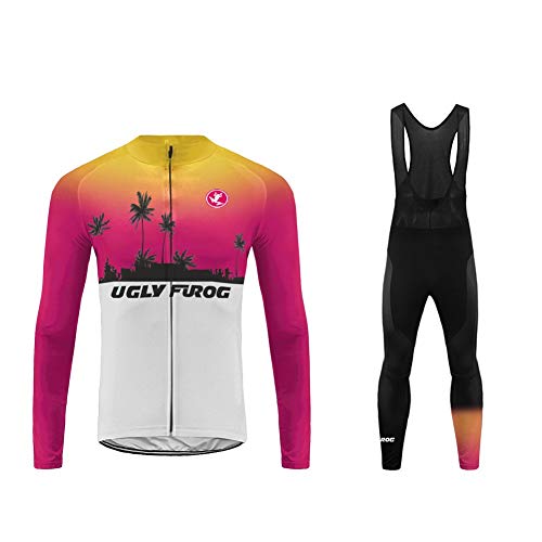 UGLY FROG 2020-2021 MTB Nuevo De Invierno Mantener Caliente Hombre Manga Larga Maillot Ciclismo +Bib Pantalones Sets with Gel Pad Winter(Dos Piezas)