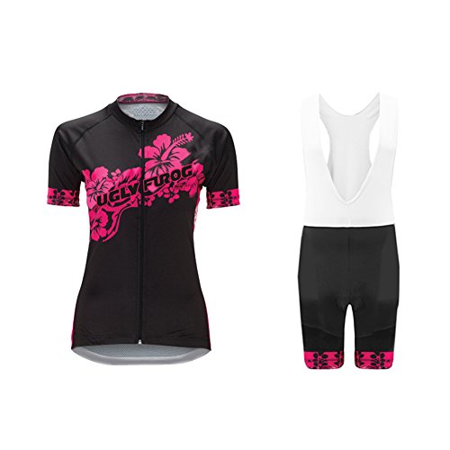 UGLY FROG Sets Ropa de Ciclismo, Maillot de Manga Corta y Culotte Corto para Mujer, Conjunto Ropa para Bicicleta Transpirable DTWX02